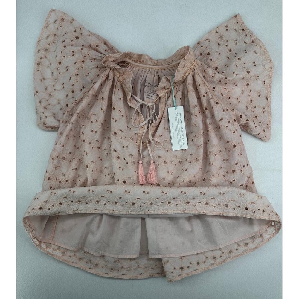 Anthropologie Kyla Seo Talin Blouse Pink Eyelet Fully Lined NWT Cottagecore S - Picture 5 of 12